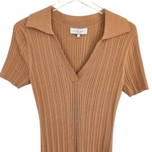 L'Academie Robe Pull‎ Geneva Dress in Camel Size Large Ribbed Midi with Slit NEW
